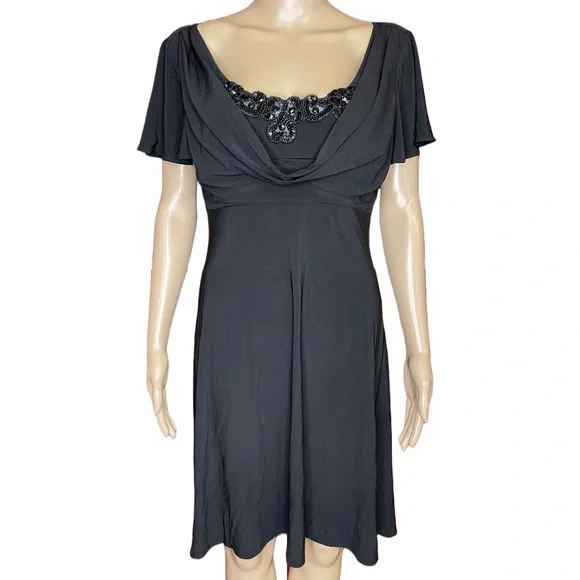 Jessica Howard Evenings Black Beaded Empire Midi Size 14